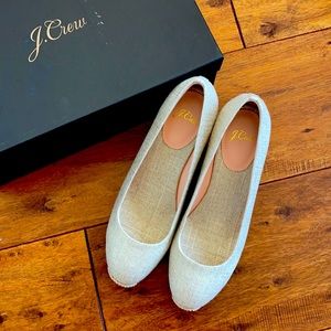 J Crew espadrilles. Never worn. 8.5 metallic sand
